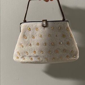 Elegant Beaded Handbag in Cream and Gold